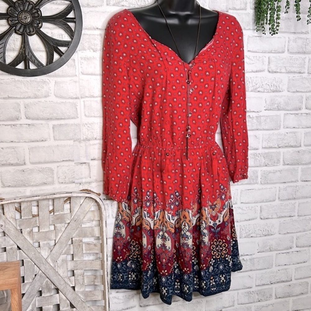 Hollister Boho Hippie Long Sleeve Pinched Waist Dress Size Medium